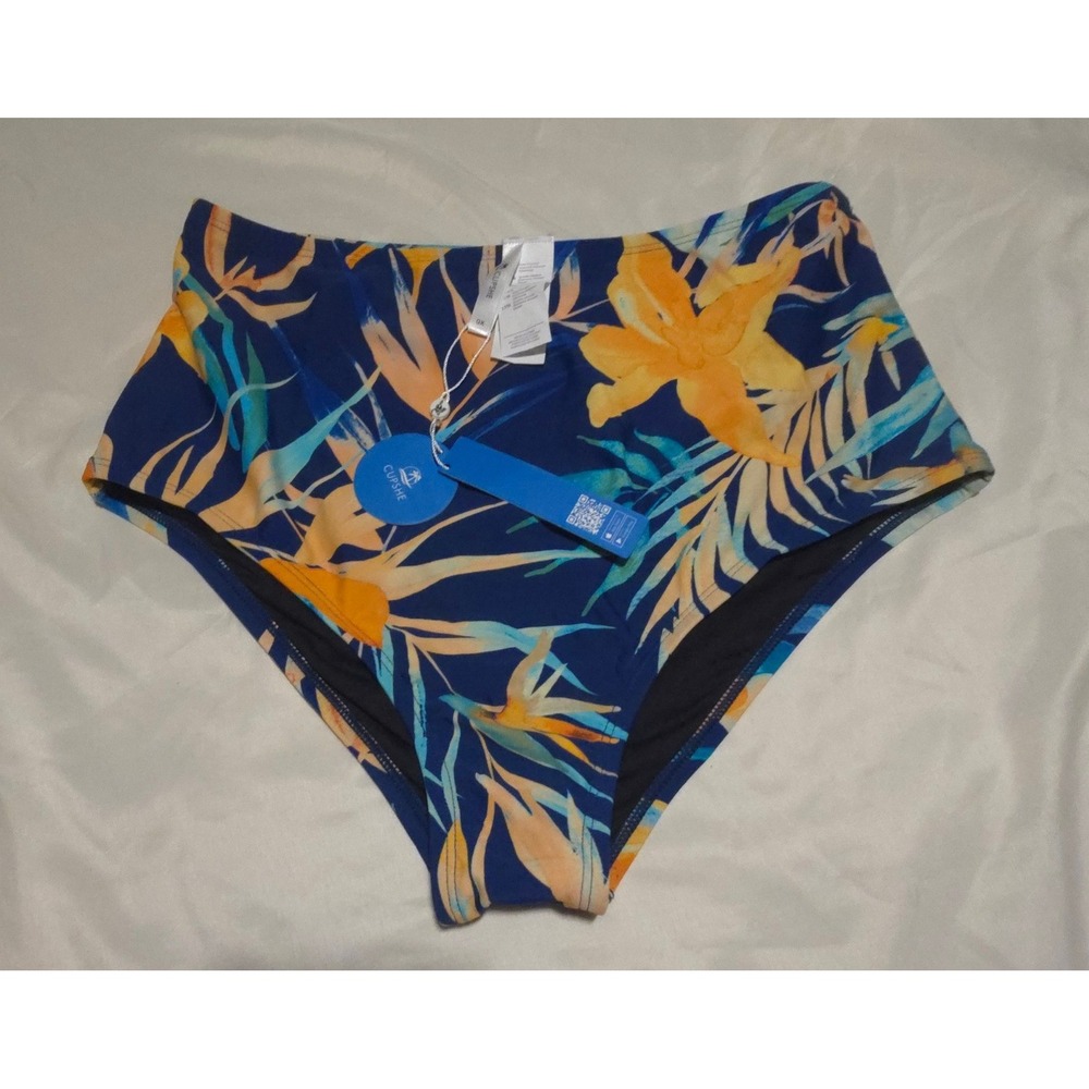 Cupshe Womens Plus Size 0X High Waisted Bikini Bottoms Blue Tropical Floral NWT